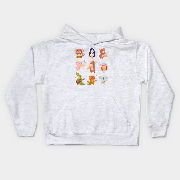 animals playing music Kids Hoodie by Mako Design 